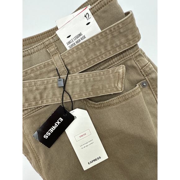 Express | Skinny Ankle Jeans | Women’s 12 | Green | Stretch Belted NWT - Picture 2 of 7